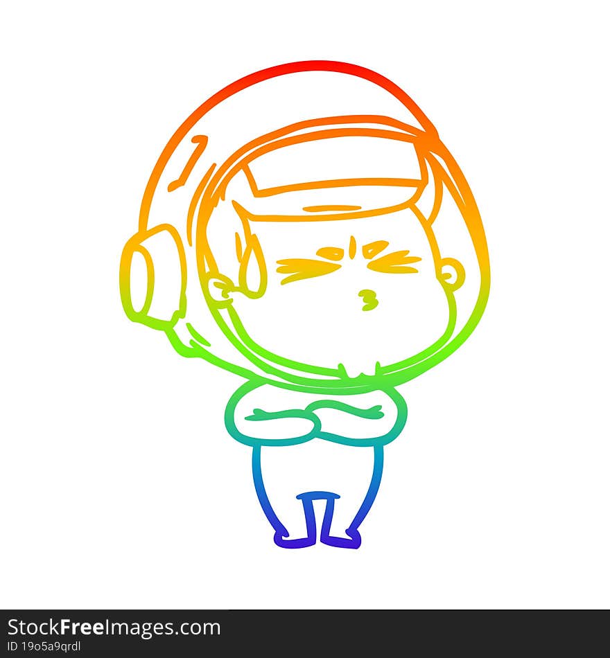 rainbow gradient line drawing cartoon stressed astronaut