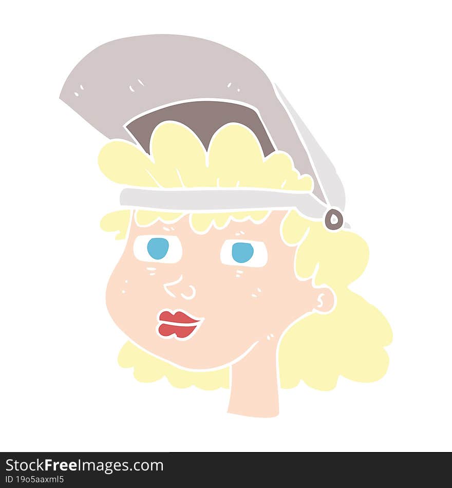 Flat Color Illustration Of A Cartoon Woman With Welding Mask