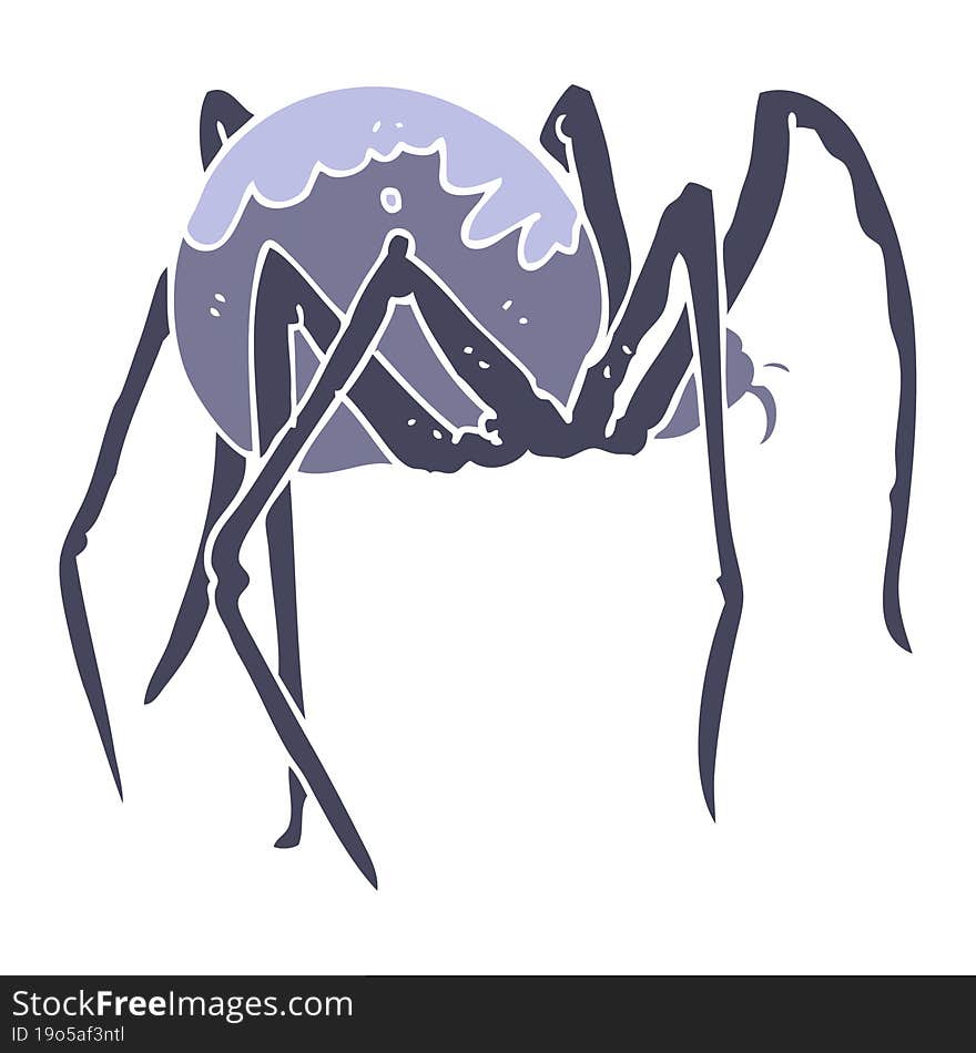 Flat Color Illustration Of A Cartoon Creepy Spider