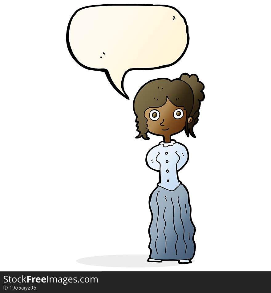 cartoon happy woman with speech bubble