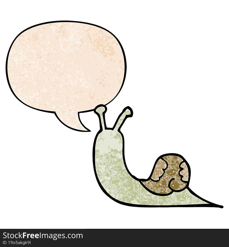 cartoon snail and speech bubble in retro texture style