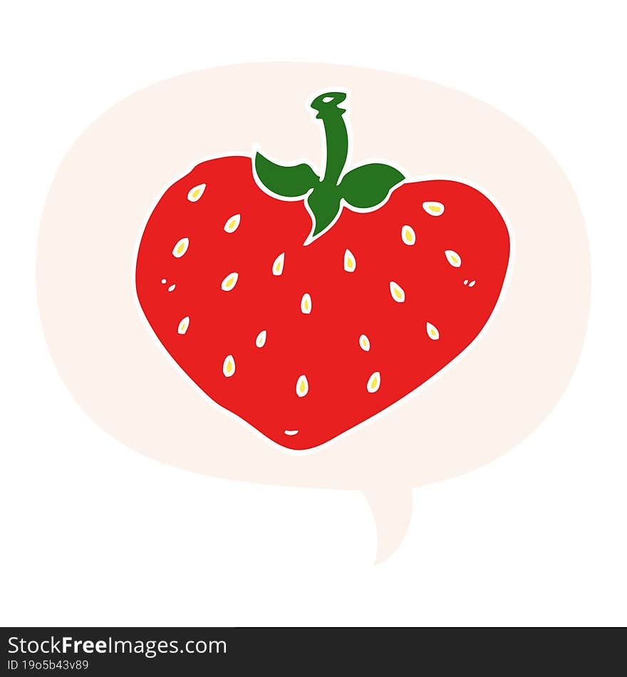 cartoon strawberry and speech bubble in retro style