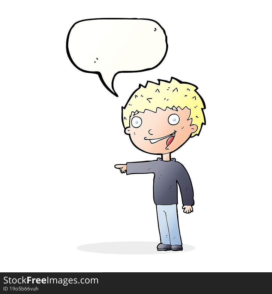 cartoon happy boy laughing with speech bubble