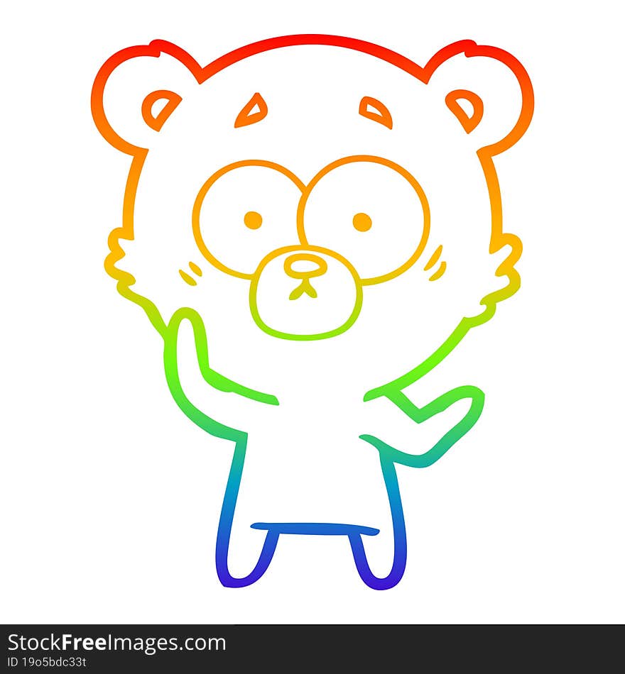 Rainbow Gradient Line Drawing Surprised Bear Cartoon