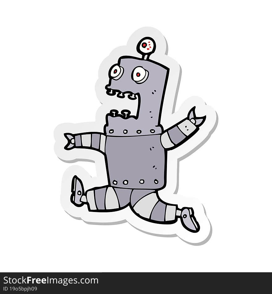 sticker of a cartoon terrified robot