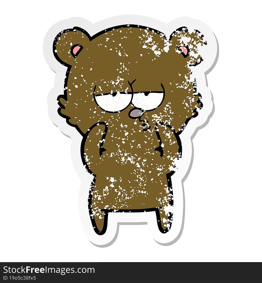 distressed sticker of a bored bear cartoon