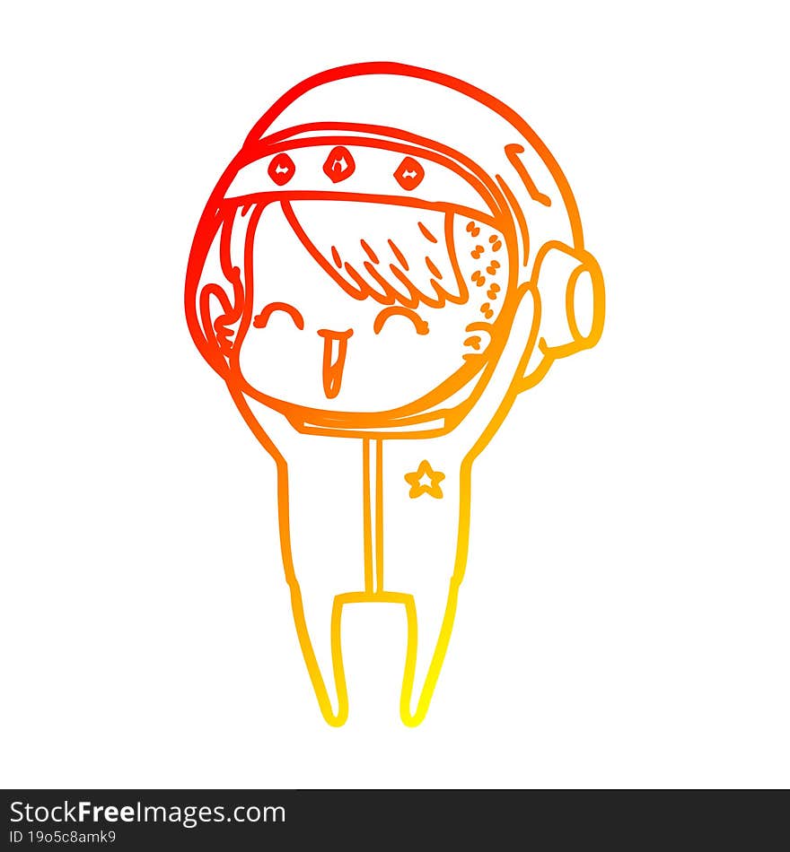 warm gradient line drawing happy cartoon space girl