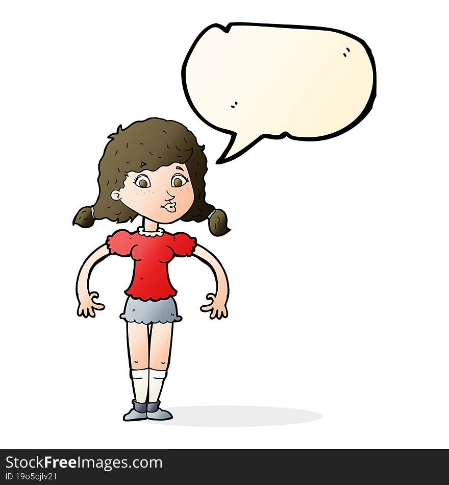 cartoon pretty girl with speech bubble