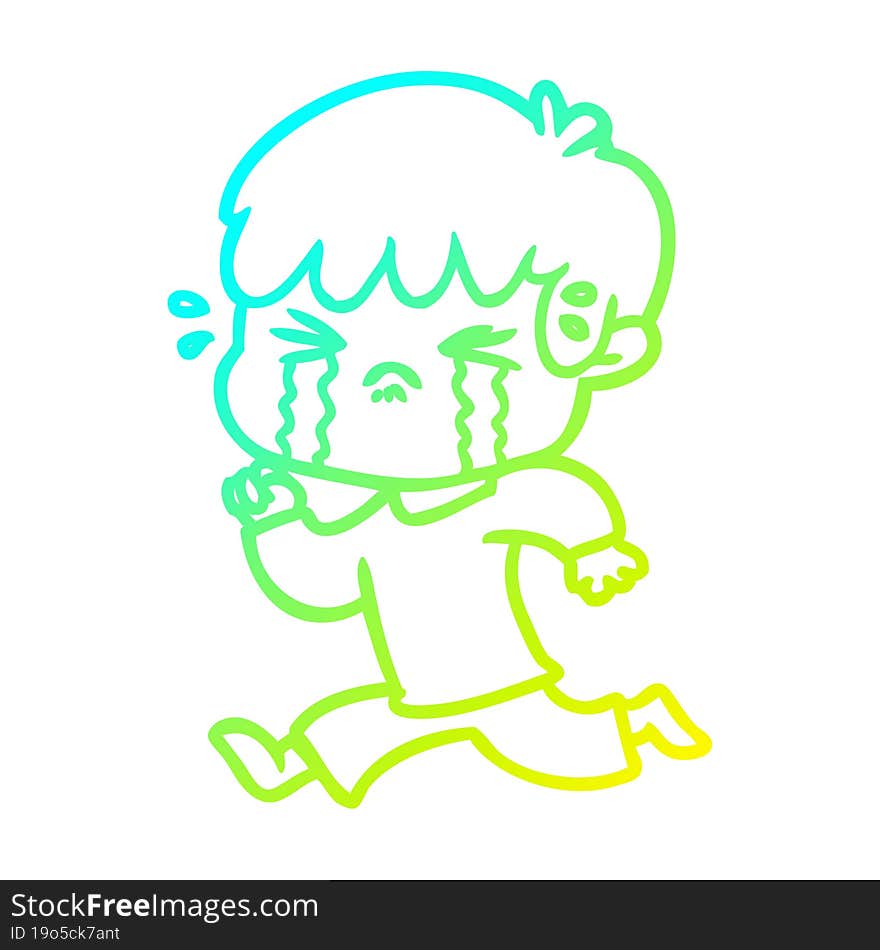 cold gradient line drawing cartoon boy crying