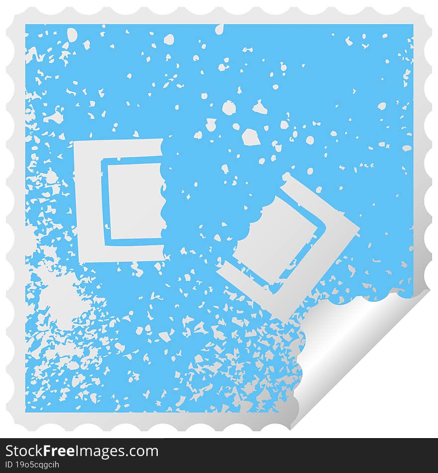 distressed square peeling sticker symbol of a cinema ticket