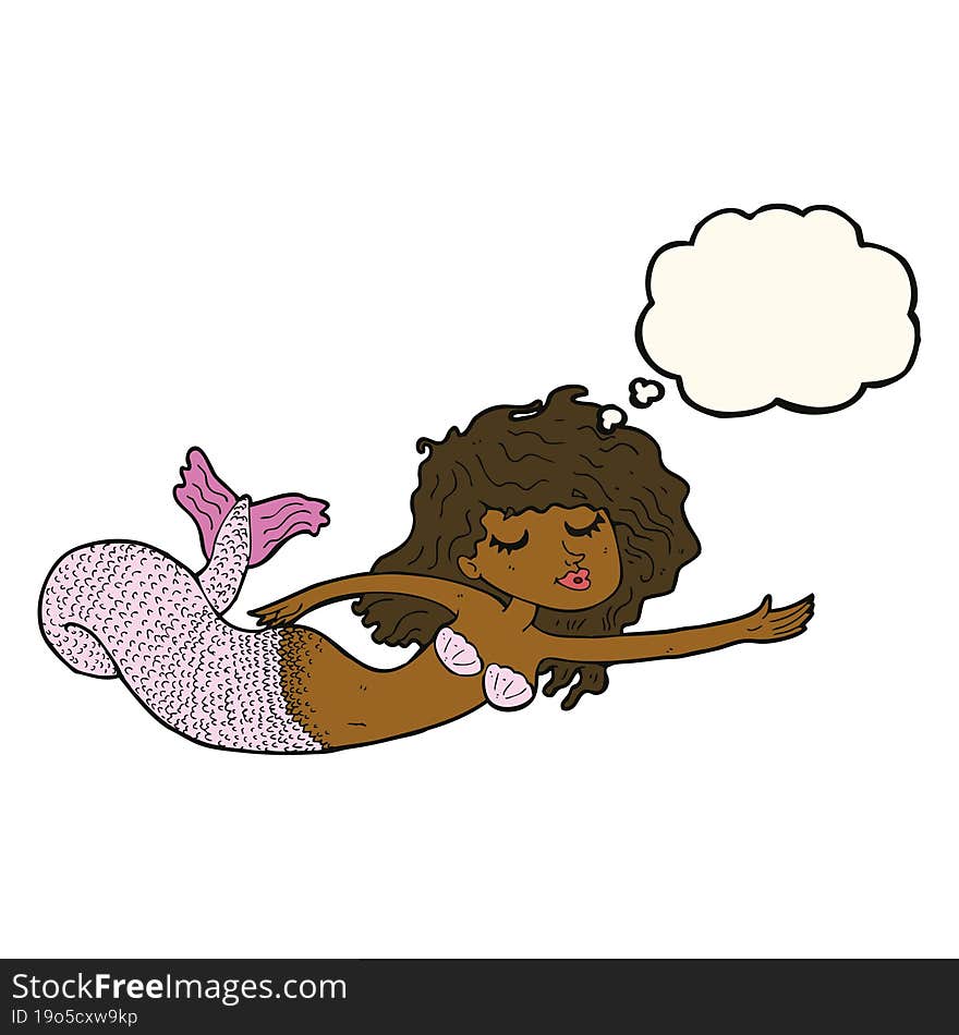 cartoon mermaid with thought bubble