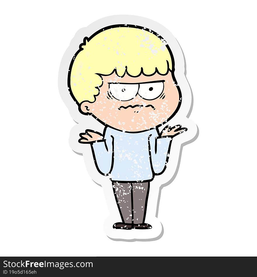 distressed sticker of a cartoon angry man