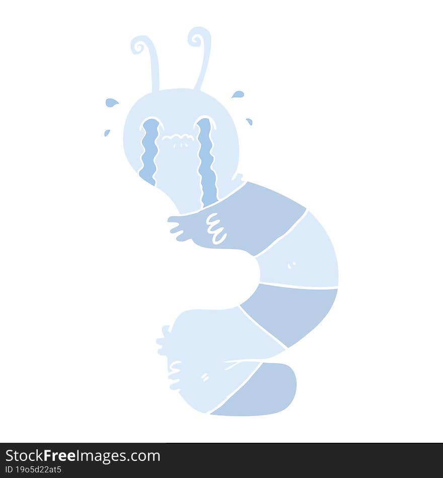 flat color style cartoon crying caterpillar