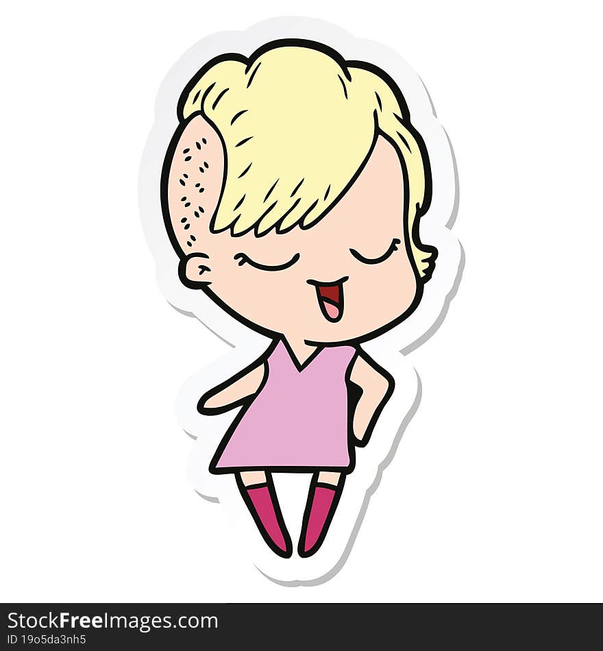 sticker of a happy cartoon girl