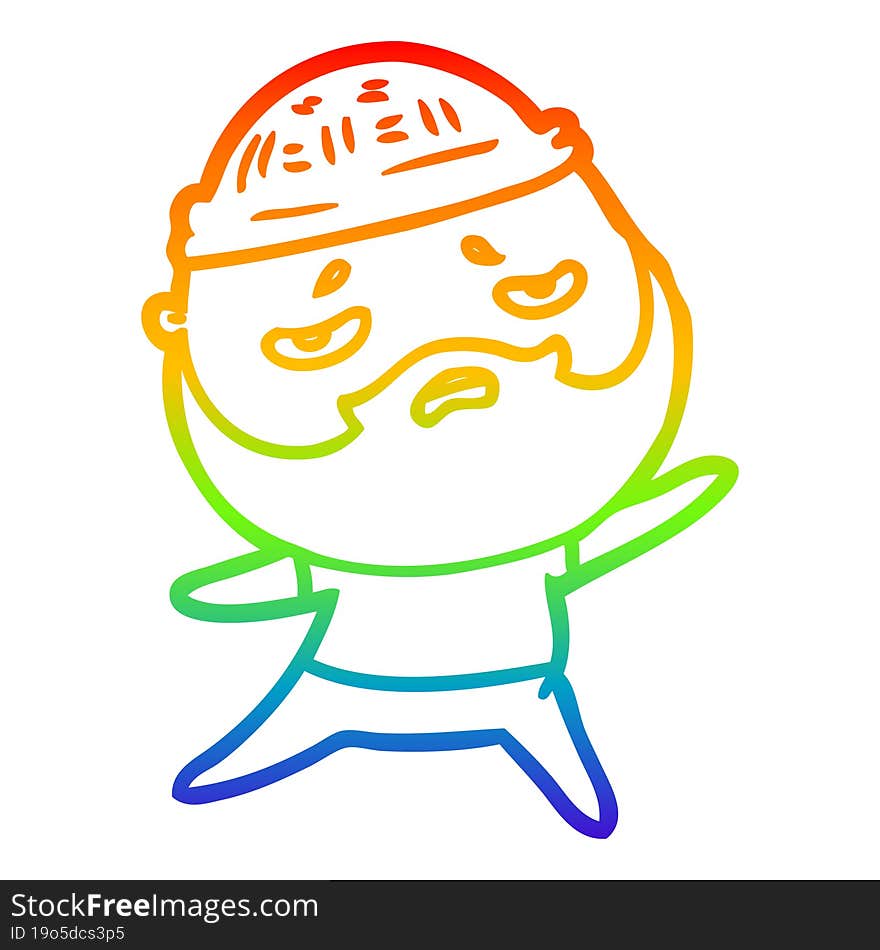 rainbow gradient line drawing cartoon worried man with beard