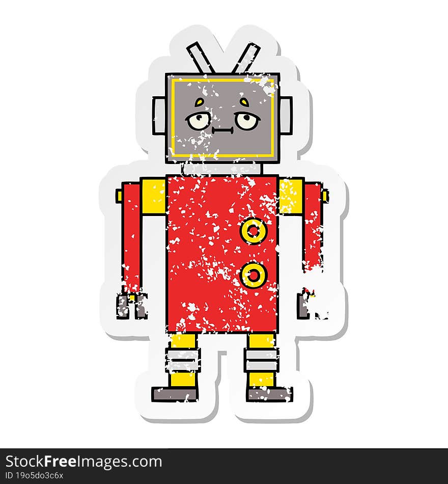 Distressed Sticker Of A Cute Cartoon Robot