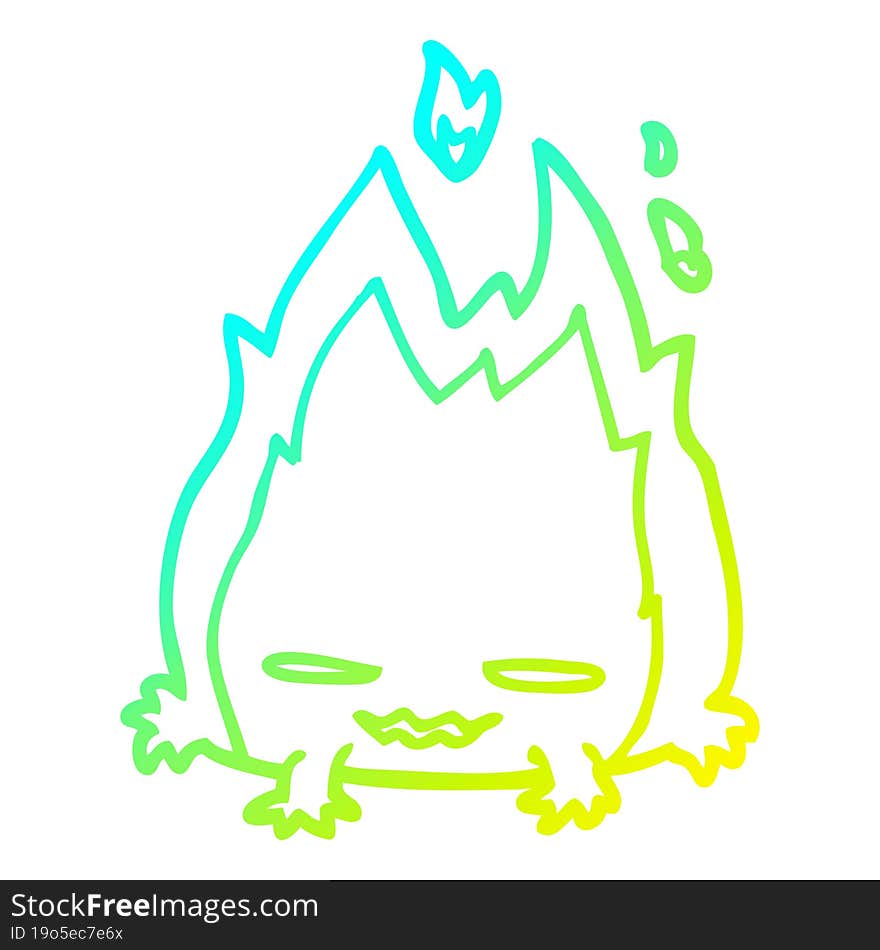 cold gradient line drawing cartoon fire demon