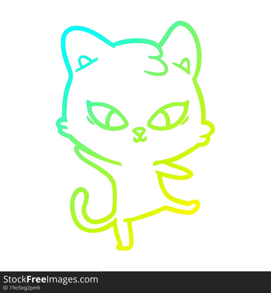 cold gradient line drawing of a cute cartoon cat