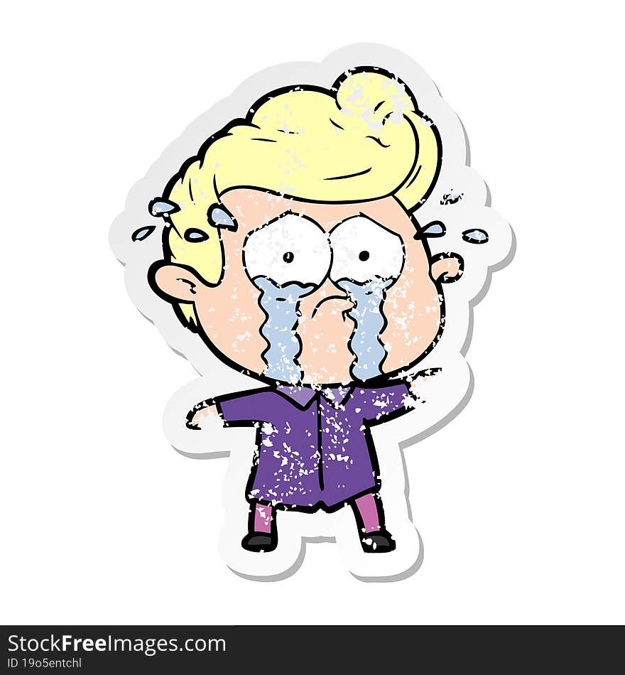 distressed sticker of a cartoon crying man