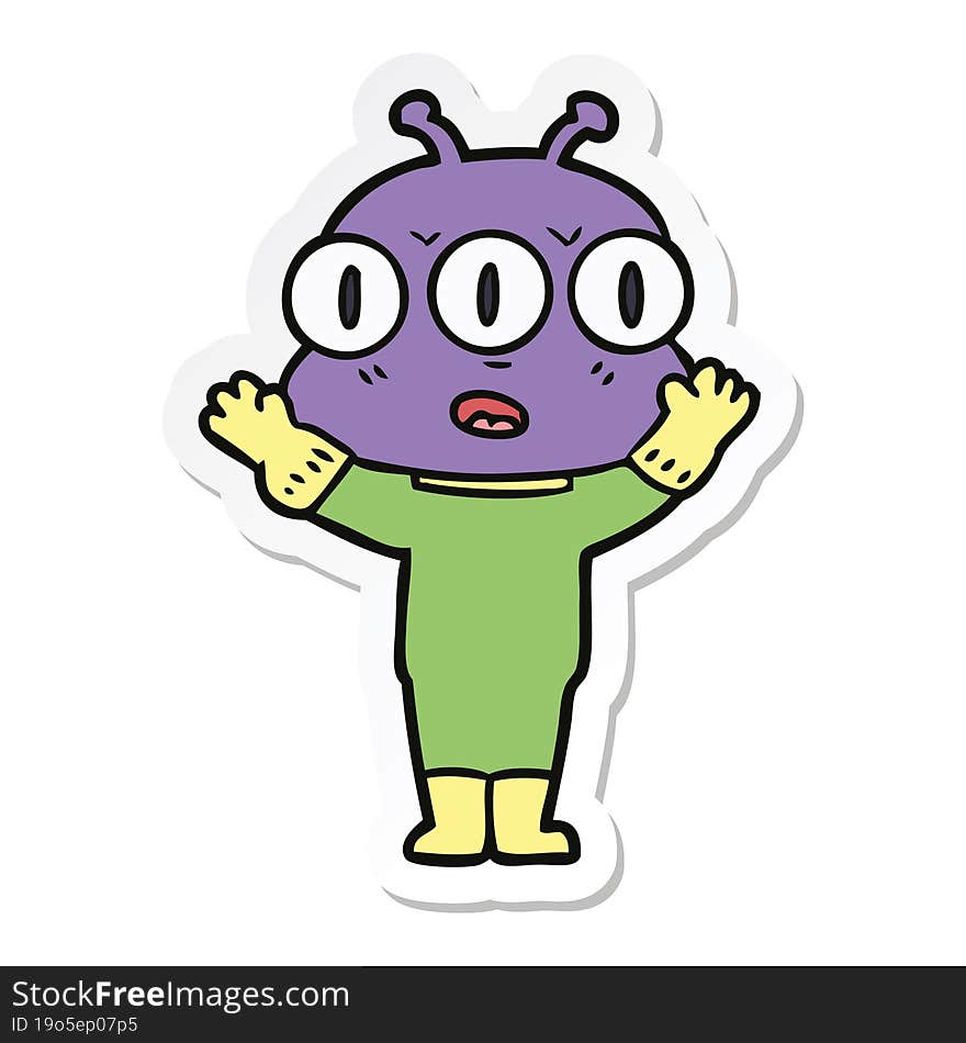 sticker of a cartoon three eyed alien