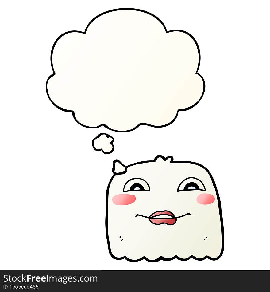 cartoon ghost with thought bubble in smooth gradient style