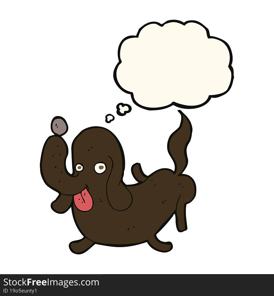 cartoon dog sticking out tongue with thought bubble