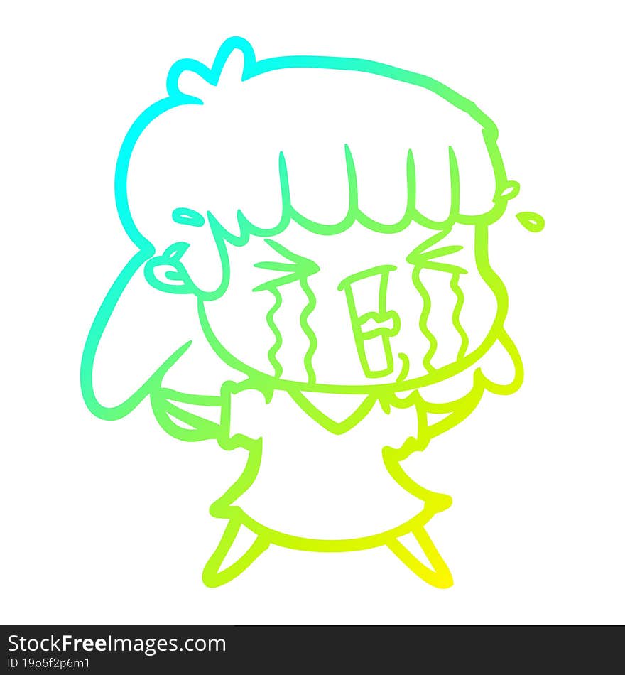 cold gradient line drawing of a cartoon woman crying