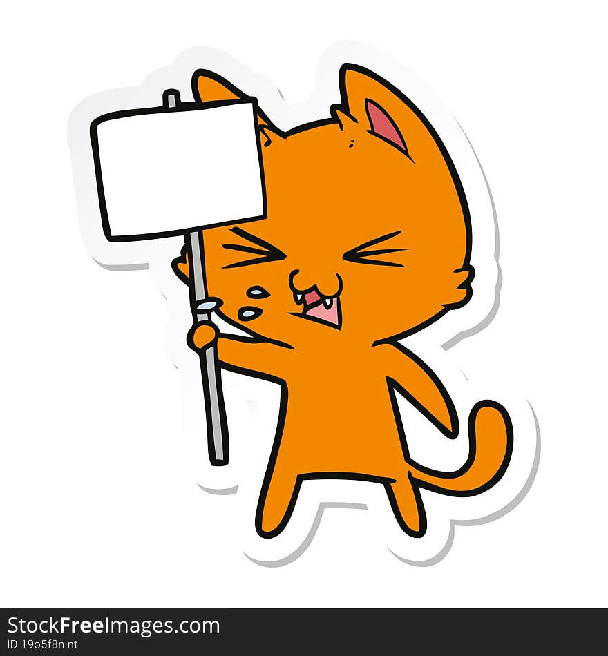 sticker of a cartoon cat protesting