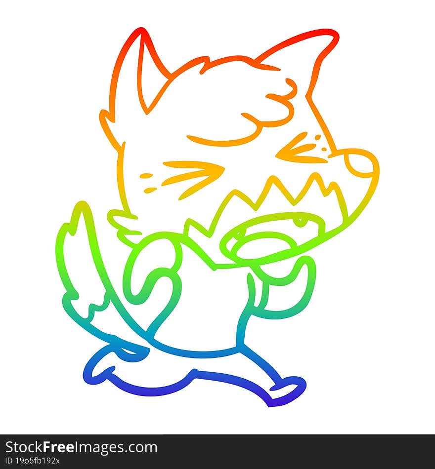 rainbow gradient line drawing angry cartoon fox running