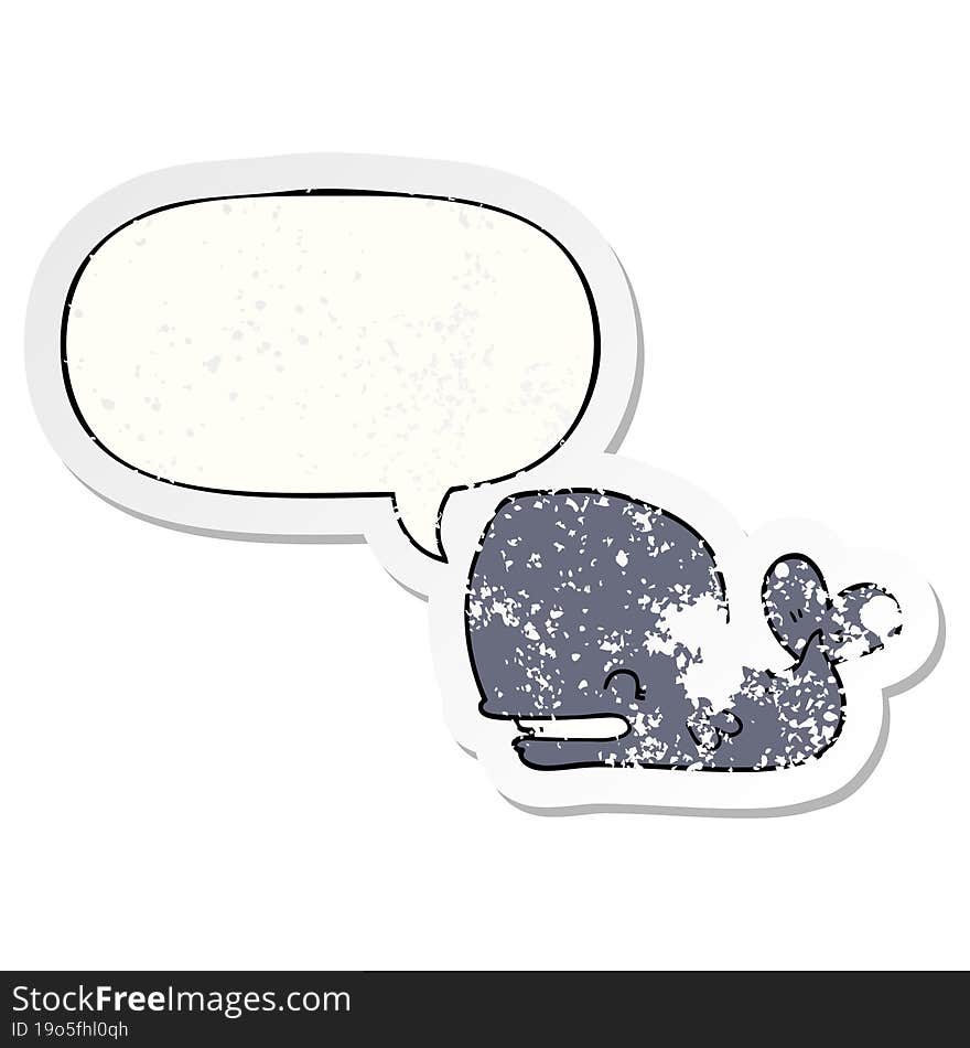 cartoon whale with speech bubble distressed distressed old sticker. cartoon whale with speech bubble distressed distressed old sticker