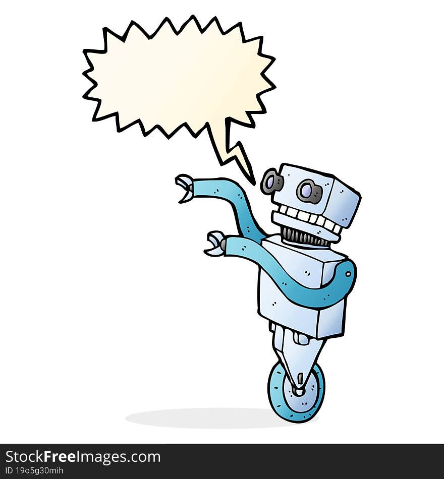 cartoon funny robot with speech bubble