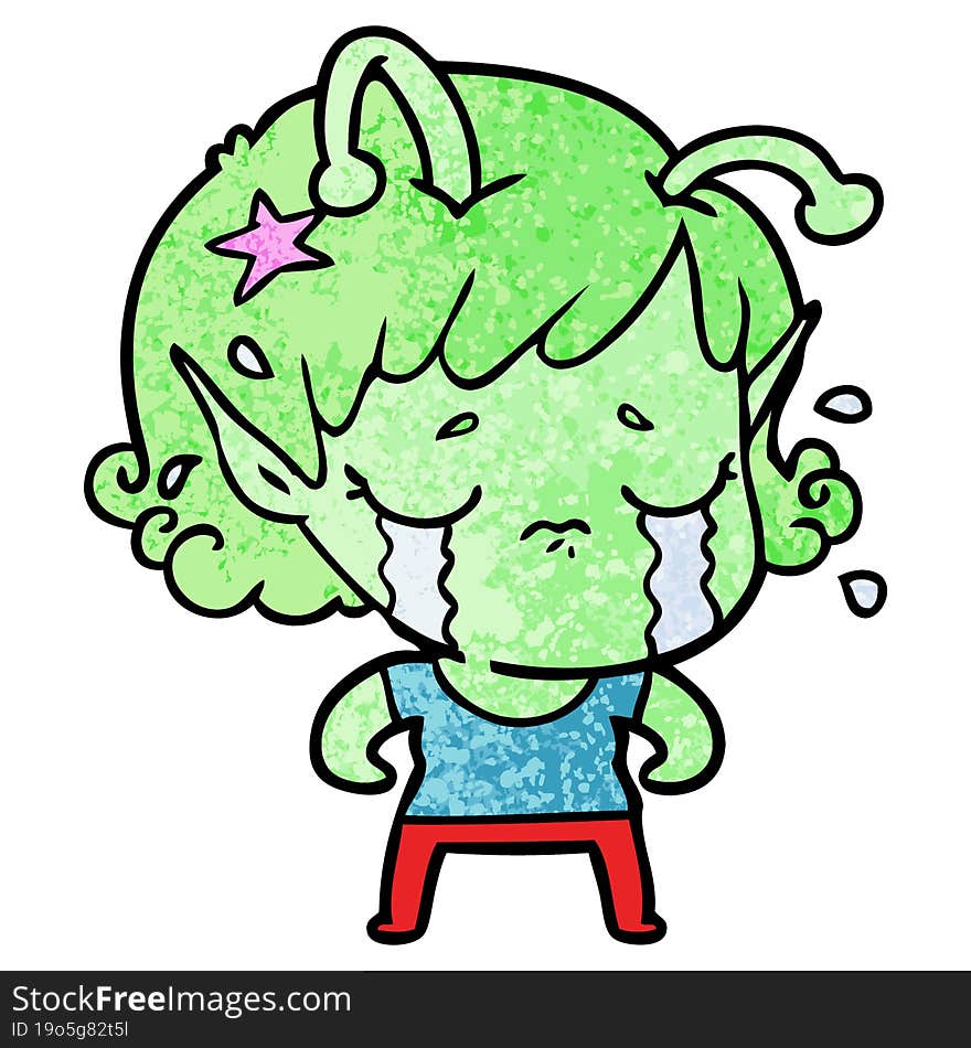 cartoon crying alien girl. cartoon crying alien girl