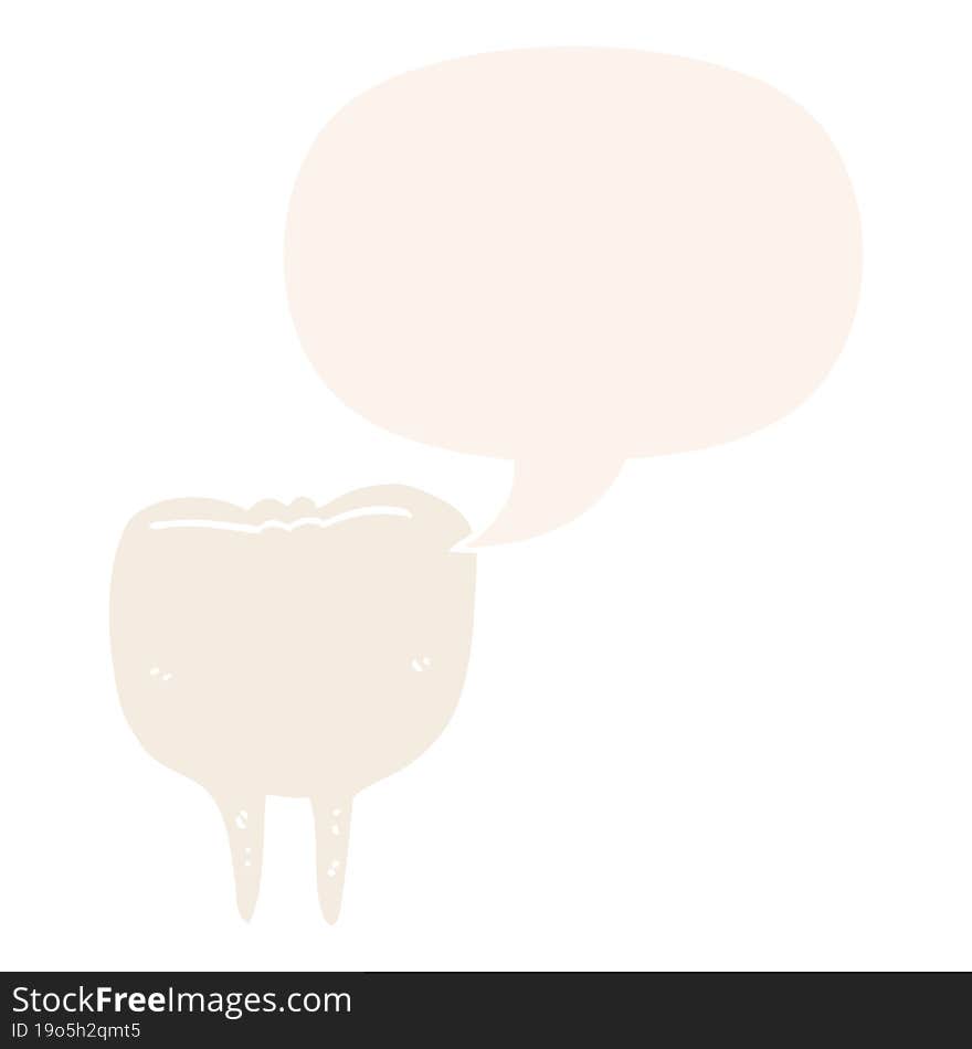 cartoon tooth and speech bubble in retro style