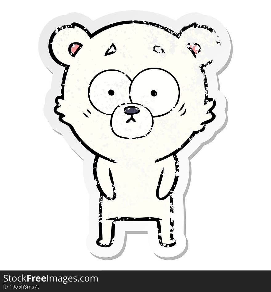 distressed sticker of a surprised polar bear cartoon