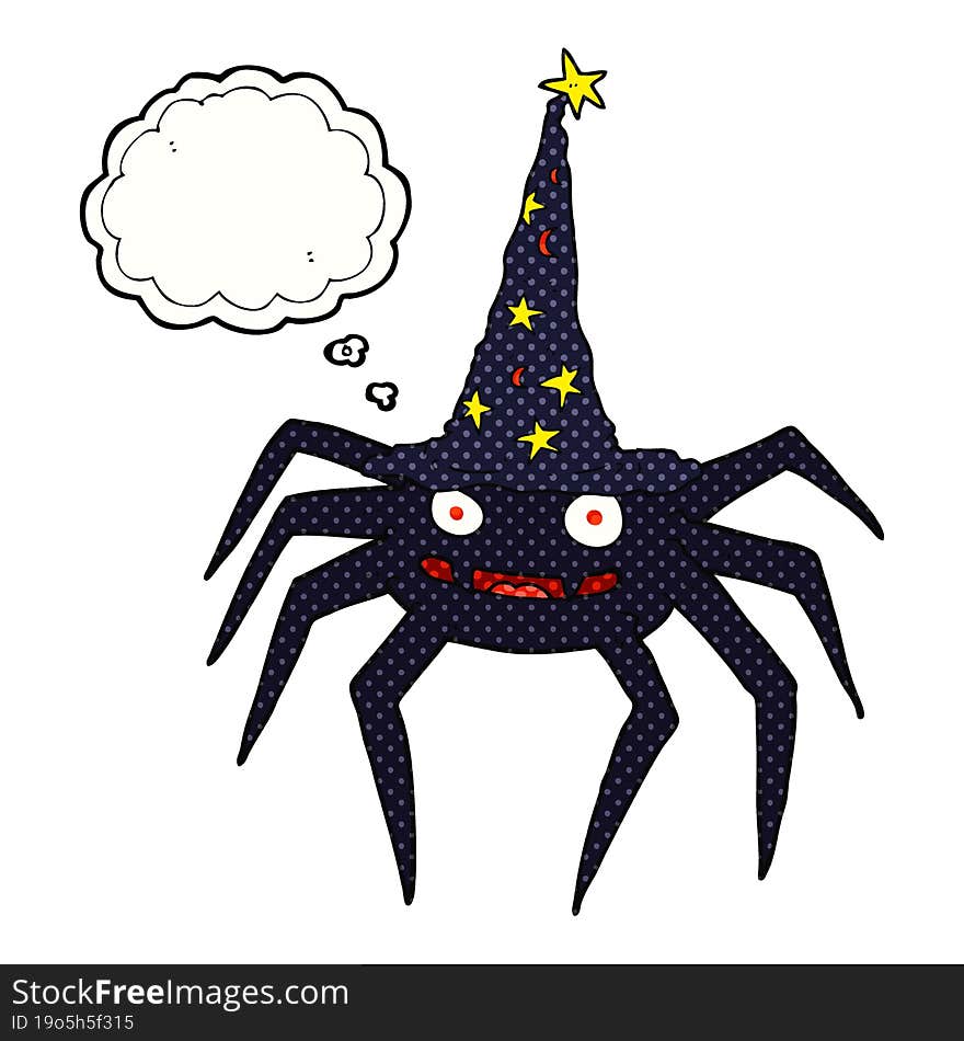 thought bubble cartoon halloween spider in witch hat