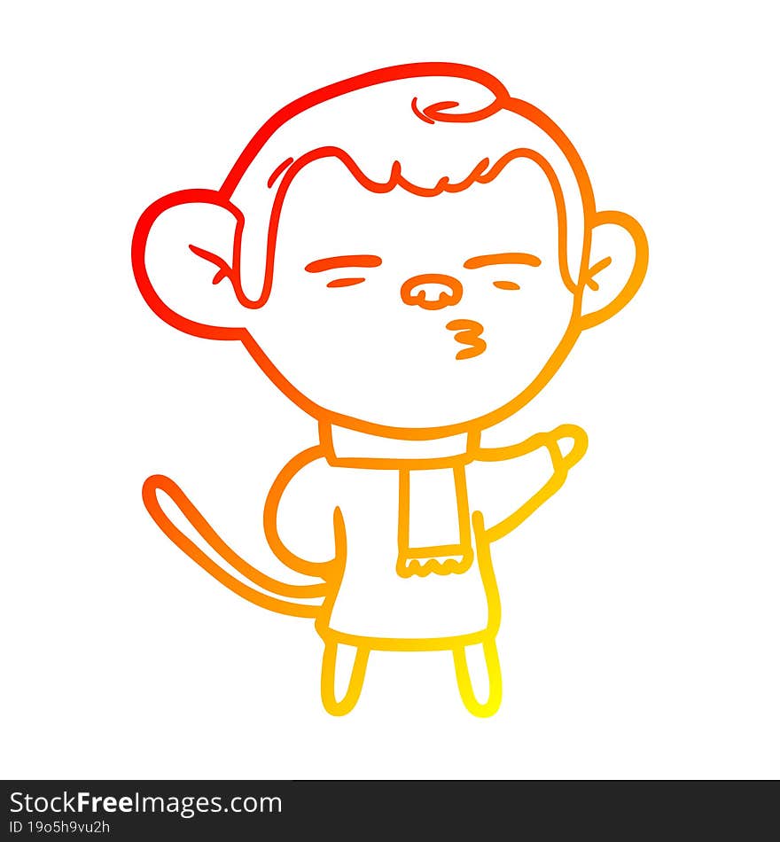 warm gradient line drawing cartoon suspicious monkey