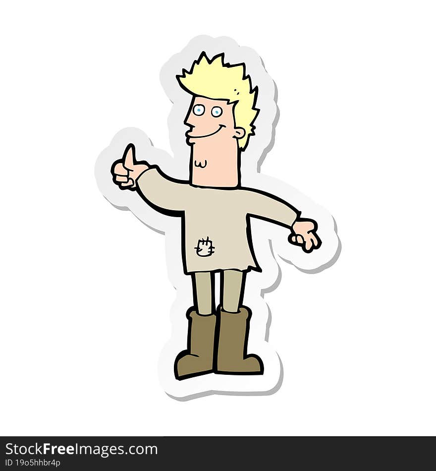 sticker of a cartoon positive thinking man in rags