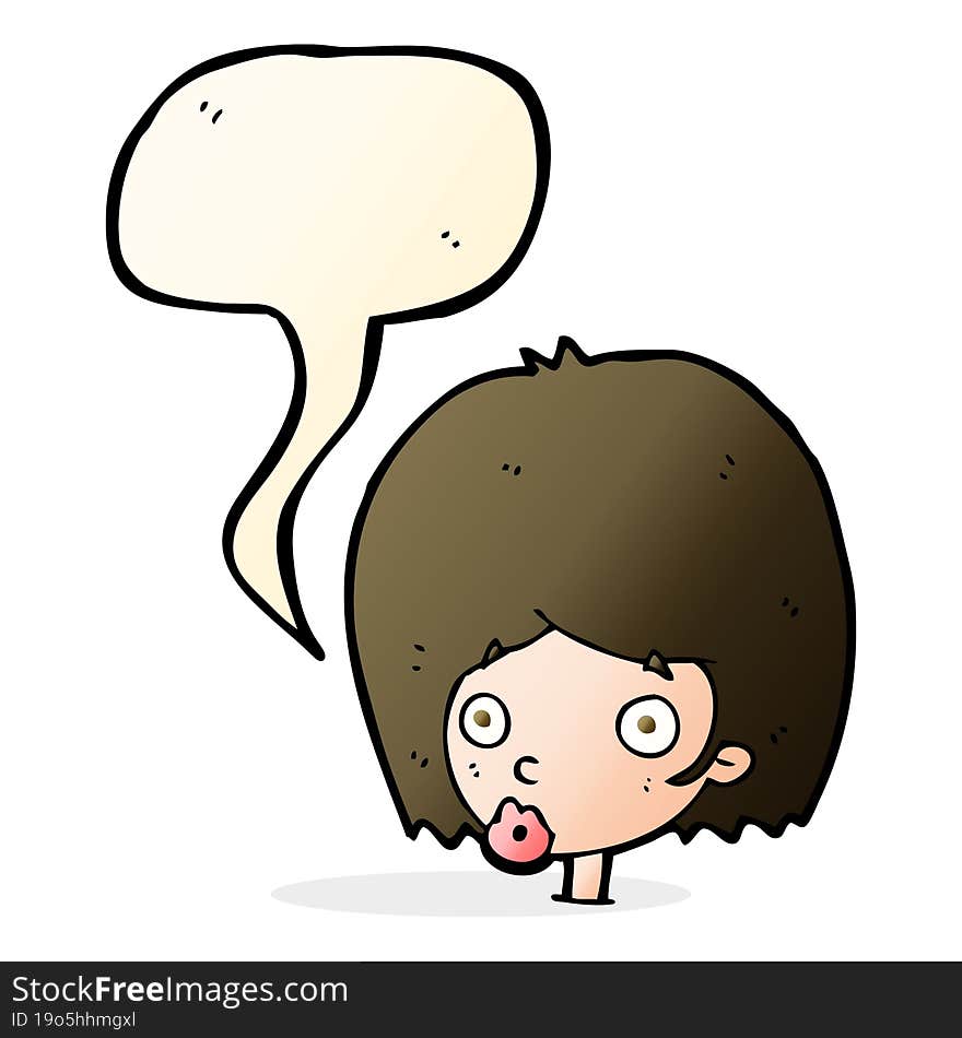 cartoon surprised female face with speech bubble