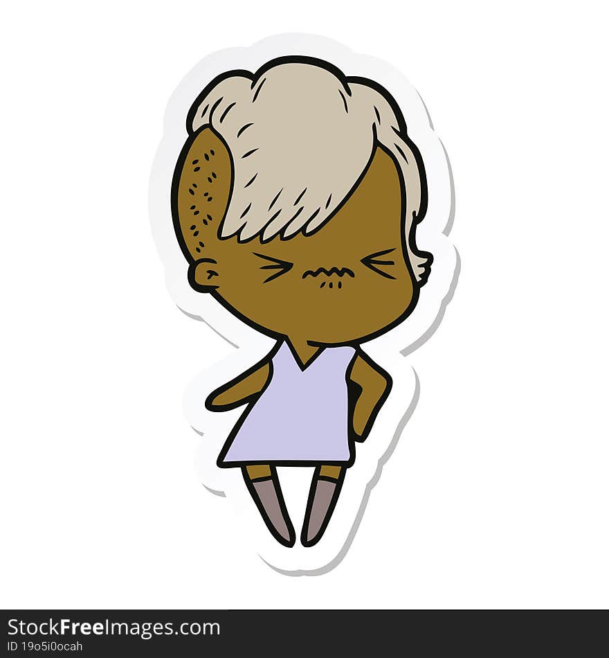 Sticker Of A Cartoon Annoyed Hipster Girl