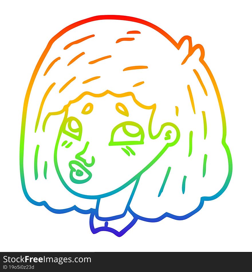 Rainbow Gradient Line Drawing Cartoon Face Girl