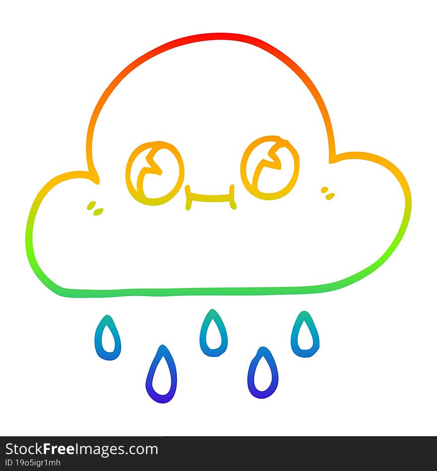 rainbow gradient line drawing cartoon rain cloud