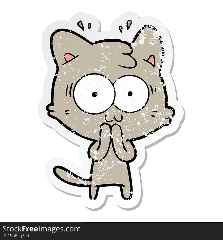 distressed sticker of a cartoon surprised cat