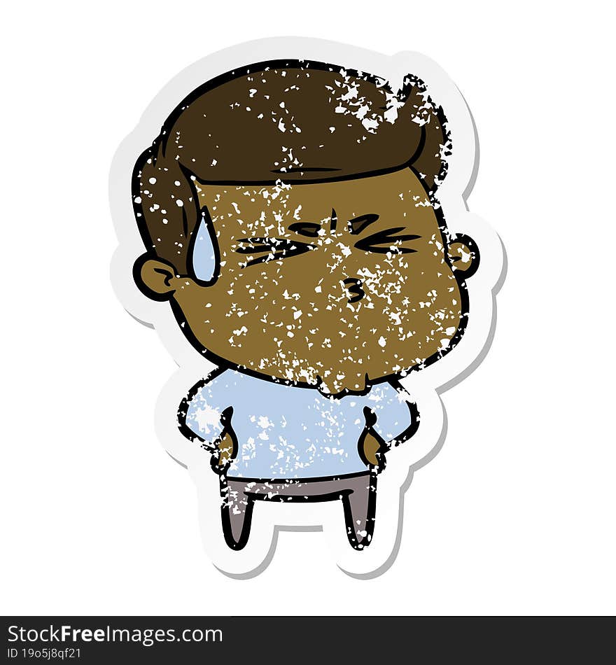 distressed sticker of a cartoon frustrated man