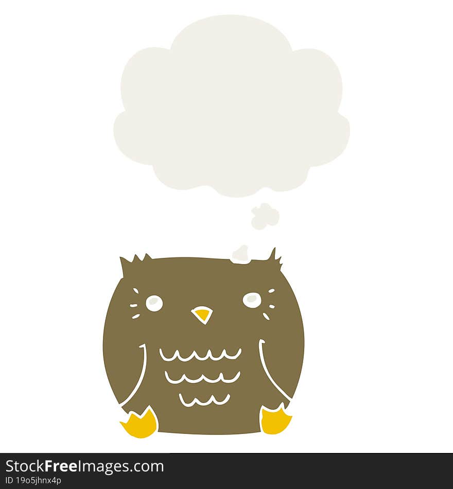 cartoon owl with thought bubble in retro style