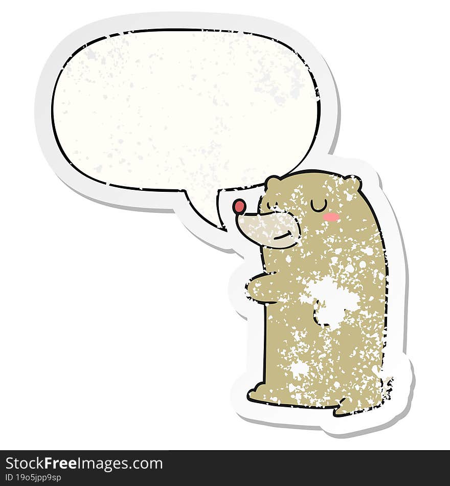 cute cartoon bear and speech bubble distressed sticker