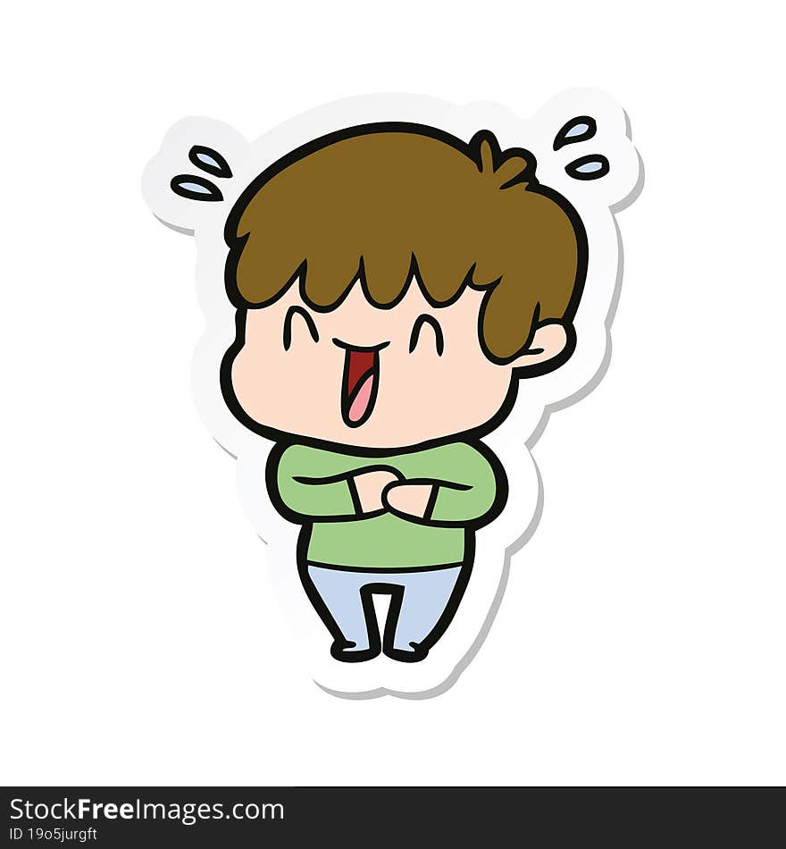 Sticker Of A Cartoon Laughing Boy