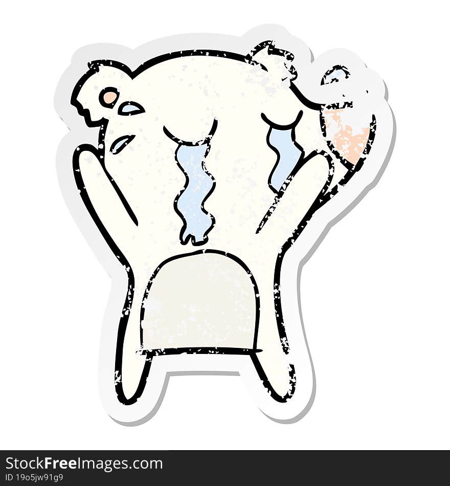 Distressed Sticker Of A Cartoon Crying Polar Bear