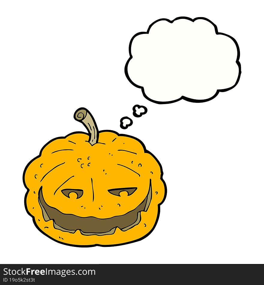 cartoon halloween pumpkin with thought bubble