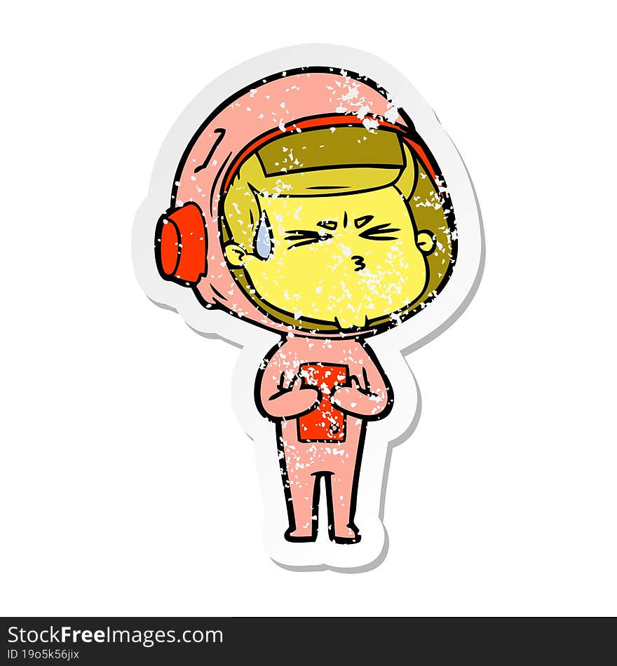 Distressed Sticker Of A Cartoon Stressed Astronaut