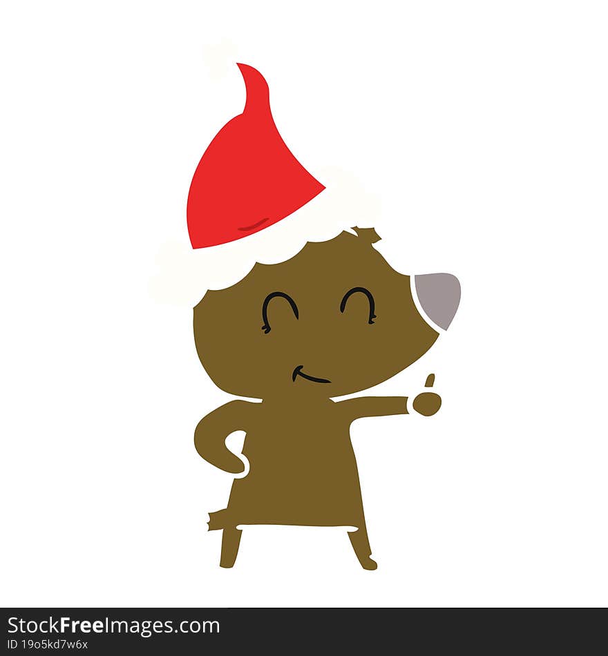 Female Bear Flat Color Illustration Of A Wearing Santa Hat